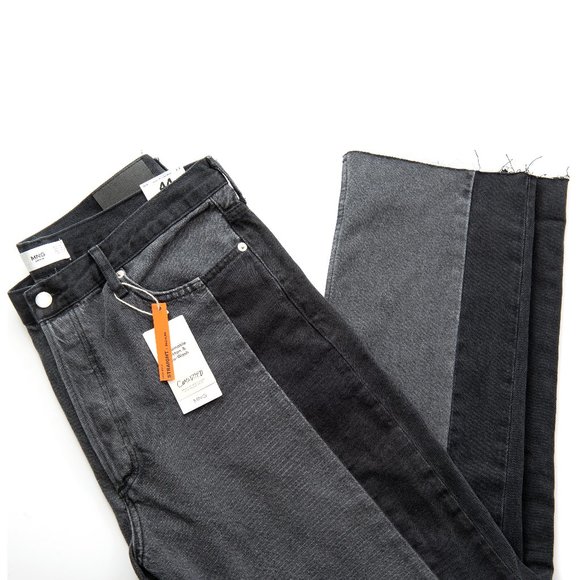 NEW MANGO MNG Size 44 (US12) Two-Tones Side Panels High Waist Straight Jeans - Picture 1 of 4